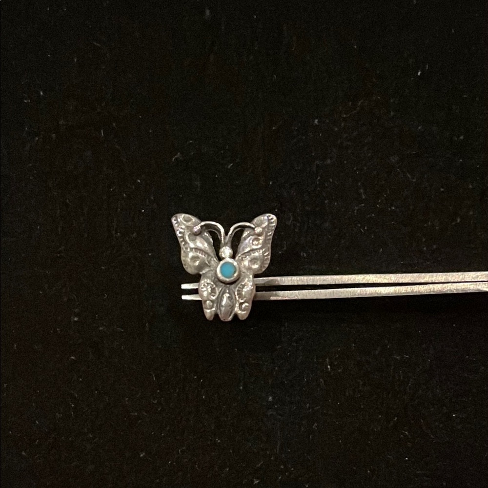 Silver Butterfly SINGLE Stud Earring with Turquoise Accent